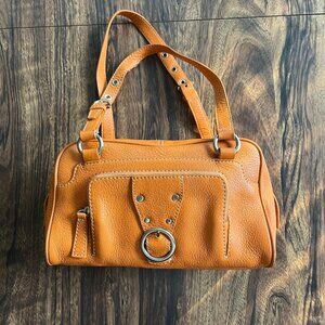 Talbots Genuine Leather Orange Shoulder Bag with Silver Hardware